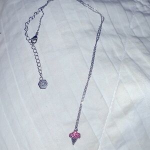 Silver tone pink (strawberry flavor😜) ice cream🍦 necklace 14 1/2” + 3”extender